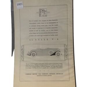 Vintage La Salle V-8 Cadillac Motor Car Company Ad Advertisement